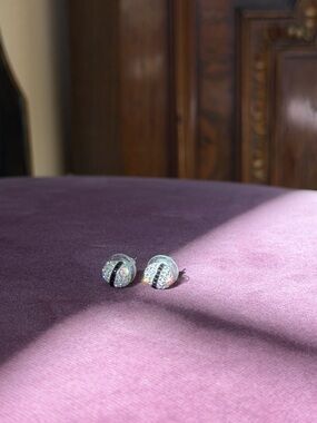 Swarovski Clear Crystal Dome Stud Earrings with Black Stripe